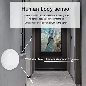 Human Motion Sensor Circular IP65 Waterproof Wall Lamp, Modern Outdoor Balcony, Staircase, Courtyard LED Ceiling Light Cool White(5500-7000K)
