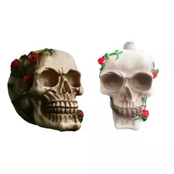Human Skull with Rose Small Rose Flower Vine Skeleton Statue Collectible Figurine for Gothic Home Tabletop Decor Skull