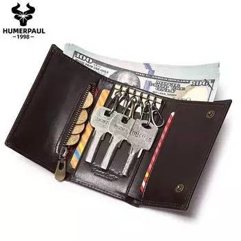 HUMERPAUL 100% Cowhide Wallet Multi-function Key Wallet кофейный