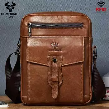 HUMERPAUL 100% кожаная сумка через плечо, большая вместимость, дорожная сумка чёрный