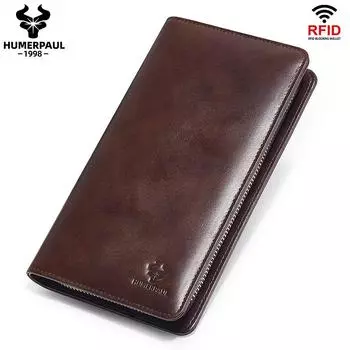 HUMERPAUL Genuine leather Wallet Large-capacity Clutch Bag Men Card Case кофейный