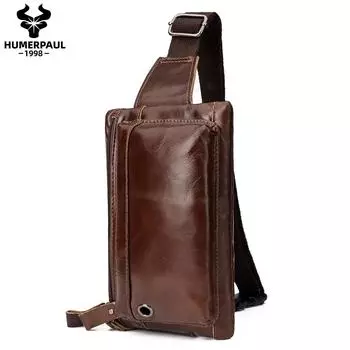 HUMERPAUL Кожаная сумка через плечо Большая вместительная нагрудная/поясная сумка чёрный