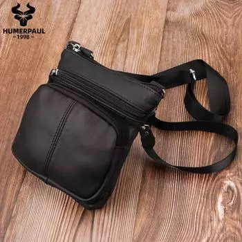HUMERPAUL Кожаная сумка через плечо Дорожная сумка большой вместимости чёрный