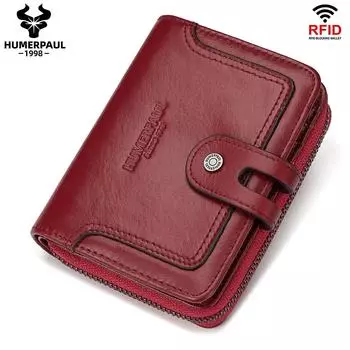 HUMERPAUL Кожаный женский кошелек, многофункциональная визитница с Rfid, кошелек для монет красный