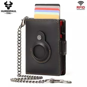 Humerpaul Кожаный кошелек для кредитных карт с карманом Airtag кофейный