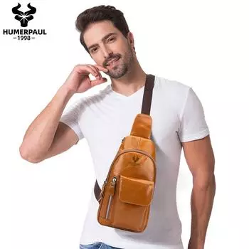 HUMERPAUL Мужская кожаная нагрудная сумка большой вместимости для мобильного телефона нагрудная сумка 30*17,5*8 см коричневый