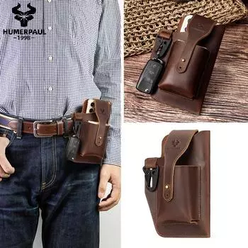 HUMERPAUL Мужская кожаная поясная сумка из натуральной кожи, большая вместительная сумка для мобильного телефона, чехол для ключей кофейный
