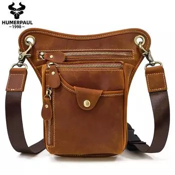 HUMERPAUL Мужская кожаная поясная сумка Многофункциональная сумка через плечо коричневый