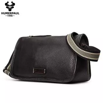 HUMERPAUL мужская кожаная сумка через плечо. Высококачественная, большая вместительность и многофункциональный дизайн. чёрный