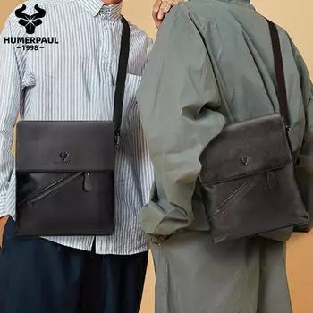 HUMERPAUL Мужская кожаная сумка-мессенджер Многофункциональная спортивная сумка чёрный