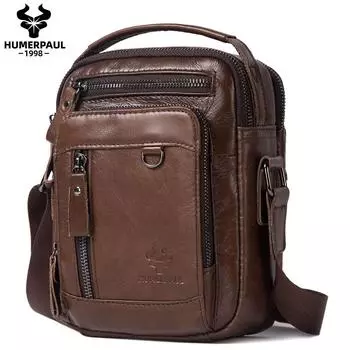HUMERPAUL Мужская сумка через плечо из натуральной кожи, вместительная многофункциональная дорожная сумка кофейный