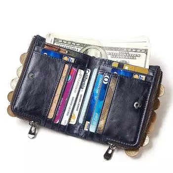 HUMERPAUL Мужской кошелек из натуральной кожи с RFID-блокировкой и двойной молнией, двойной тонкий горизонтальный кошелек BP-BP852-синий синий