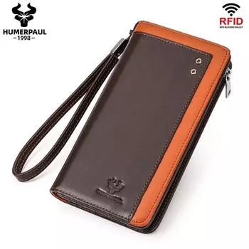HUMERPAUL Мужской кошелек из натуральной кожи, клатч с несколькими картами и Rfid, сумка для мобильного телефона кофейный