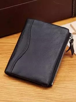 HUMERPAUL Мужской кошелек RFID-защита Защита от кражи Мужской кожаный короткий кошелек Biflod на молнии Чехол для монет Повседневная сумка для денег BP-BP812-Черный чёрный