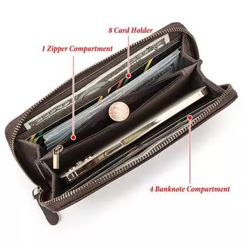 HUMERPAUL Мужской кожаный кошелек Длинный кошелек-клатч Сумка для мобильного телефона кофейный