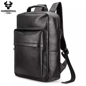 HUMERPAUL Мужской рюкзак из натуральной кожи, высококачественная многофункциональная спортивная сумка большой вместимости чёрный