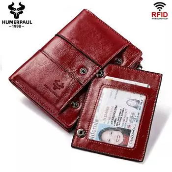 HUMERPAUL Натуральная кожа Женский кошелек Rfid многофункциональный дизайнерский короткий визитница красный