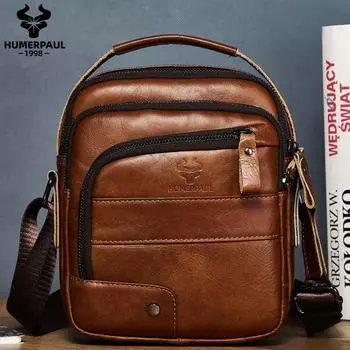 Humerpaul Сумка через плечо из 100% коровьей кожи, дорожная сумка чёрный