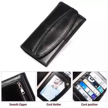 HUMERPAUL женские кошельки RFID блокировка из натуральной кожи большой емкости держатель для карт роскошный дизайнерский женский длинный кошелек чёрный