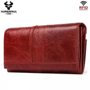 HUMERPAUL женский длинный кошелек из натуральной кожи, модный клатч для обложки для паспорта, роскошный брендовый удобный держатель для карточек с учетными данными красный