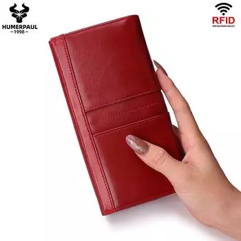 HUMERPAUL женский длинный кошелек из натуральной кожи, модный клатч для обложки для паспорта, роскошный брендовый удобный держатель для карточек с учетными данными красный