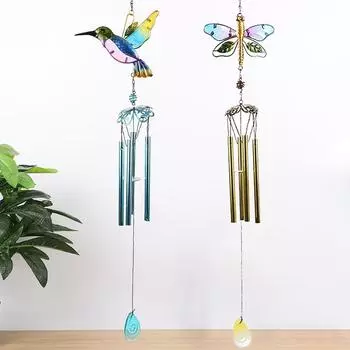 Hummingbird Bells Wind Chime Metal Glass Painted Handicrafts Garden Hanging Decorations Waterproof Landscape Wind Chime Balcony