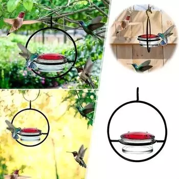 Hummingbird Feeder, Beautiful Hanging Bird Feeder with Circular Metal Frame and Metal Bottle. Hummingbird Feeder