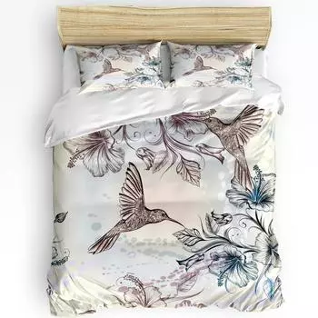 Hummingbird Hibiscus Flower Retro Bedding Set 3pcs Duvet Cover Pillowcase Kids Adult Quilt Cover Double Bed Set Home Textile EU single(135x200cm)