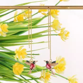 Hummingbird New Bird Tassel Jewelry Ladies Dangle Earring Long Drop Earrings 18k Gold Plated Luxurious Fine Gift Women Party Accessory красный