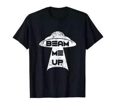 Humor Vintage UFO Beam Me Up Alien Spaceship T-Shirt чёрный