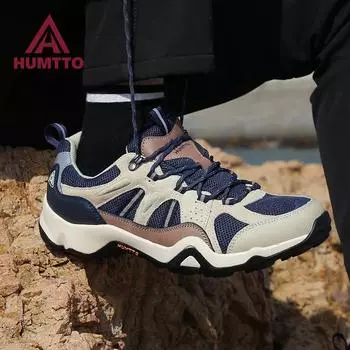 HUMTTO дышащая походная обувь, роскошные дизайнерские уличные безопасные альпинистские треккинговые мужские спортивные туфли, кожаные мужские кроссовки 44 чёрный/малиновый