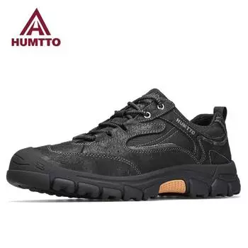 HUMTTO Кожаные походные туфли для мужчин Роскошные дизайнерские зимние повседневные кроссовки Дышащая уличная мужская спортивная обувь Модные черные кроссовки Treeking 39 чёрный