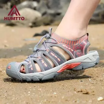HUMTTO летние сандалии на платформе, роскошная дизайнерская пляжная повседневная обувь для женщин, дышащие быстросохнущие уличные женские сандалии на плоской подошве 37 серый/розовый