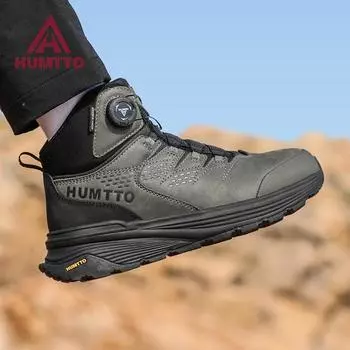 HUMTTO Нескользящие мужские ботинки Зимние кожаные ботильоны на платформе Черные походные кроссовки для мужчин Роскошная дизайнерская рабочая защитная обувь Мужская 39 чёрный