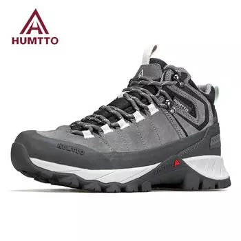 HUMTTO Нескользящие походные ботинки для женщин Кожаные женские ботильоны Зимние кроссовки для активного отдыха Водонепроницаемая дышащая треккинговая обувь 36 серый/синий