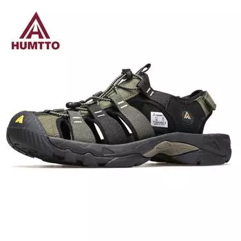 HUMTTO Нескользящие уличные сандалии, мужские дышащие летние пляжные сандалии для мужчин, быстросохнущая в воде повседневная мужская обувь из некожи 39 зелёный/хаки