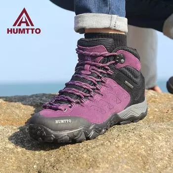 HUMTTO походная обувь, зимние износостойкие амортизирующие кожаные ботильоны для женщин, уличные нескользящие треккинговые женские кроссовки 40 фиолетовый