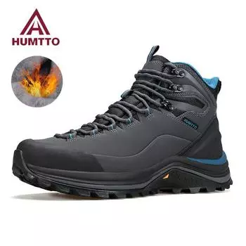 HUMTTO Теплые шерстяные походные ботинки для мужчин на платформе, походные ботинки, зимние резиновые рабочие защитные мужские ботильоны, черные уличные тактические кроссовки для мужчин 41 чёрный