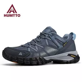 HUMTTO уличная мужская спортивная обувь, дышащая походная обувь для мужчин, нескользящие роскошные дизайнерские черные резиновые треккинговые кроссовки для кемпинга 40 серый/синий