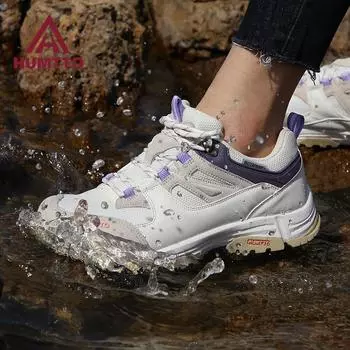 HUMTTO Водонепроницаемая походная обувь Дышащая противоскользящая уличная женская спортивная обувь Брендовые роскошные дизайнерские повседневные женские кроссовки для прогулок 37 белый/фиолетовый