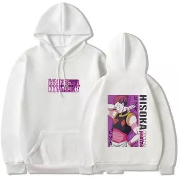 Hunter X Hunter Аниме-толстовка с капюшоном Hisoka с графическим принтом для мужчин и женщин, свободные повседневные толстовки в уличном стиле Harajuku унисекс, топы XS белый
