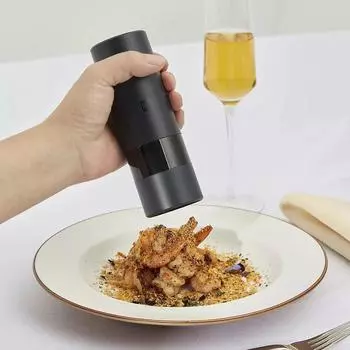 HUOHOU, Автоматическая электрическая мельница для перца и соли, светодиодная подсветка, 5 режимов, зерно для специй, фарфоровое измельчение, керамическая мельница с жерновами белый