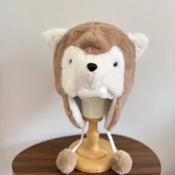 Husky Puppy Hat Personality Northeast Warm Skiing Winter Thickened Plush Ear Cap Cute Hat Tide M56-58cm чёрный