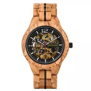 HUTAOMU деревянные часы для мужчин хронограф военные повседневные деревянные часы, мужские часы роскошные механические деревянные часы, бизнес, фитнес отличный подарок для