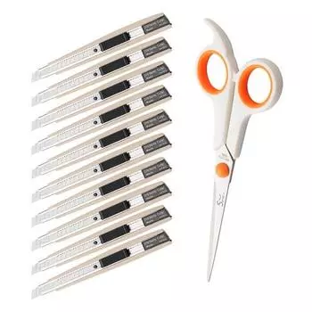 Hwashin Smart 209 Handy Cutter Knife 10p + офисные двухцветные ножницы, маленькие, разноцветные, 1 комплект, корейские игрушки