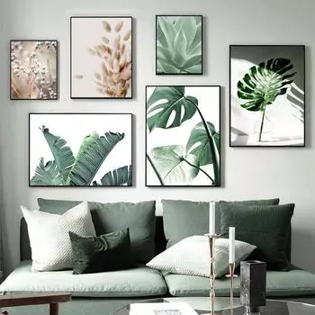 Хвост кролика, трава, настенная живопись на холсте, камыш, песок, постеры и принты, банановый лист, Монстера, настенная картина, гостиная, домашний декор 21cm30cm NoFrame