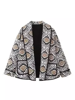 HXAO Зимняя женская куртка с принтом, стеганые пуховики, стеганые куртки, короткие стеганые пальто, модная женская свободная верхняя одежда S