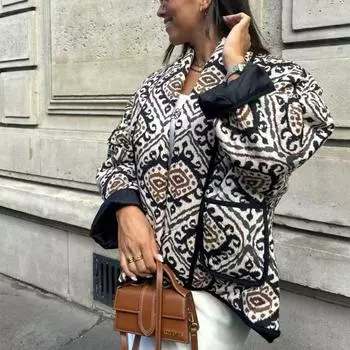 HXAO Зимняя женская куртка с принтом, стеганые пуховики, стеганые куртки, короткие стеганые пальто, модная женская свободная верхняя одежда S