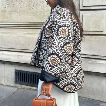 HXAO Зимняя женская куртка с принтом, стеганые пуховики, стеганые куртки, короткие стеганые пальто, модная женская свободная верхняя одежда S