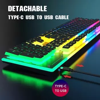 HXSJ L96 2.4G беспроводная клавиатура с подсветкой RGB и мышь, игровые клавиатуры и игровая мышь 104 белый